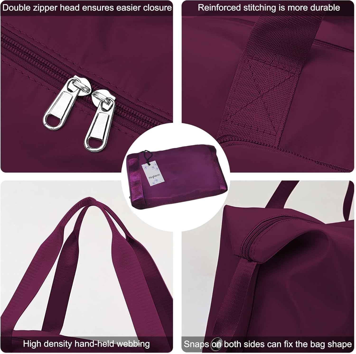 Maylisacc Folding Travel Bag for Women, Overnight Tote Bags for Travel, Womens Carry on Duffel Bag, Waterproof Weekender Bag for Gym Sports Hospital, Purple