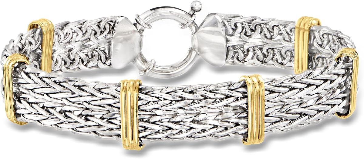 Ross-Simons Two-Tone Sterling Silver Wheat-Link Bracelet