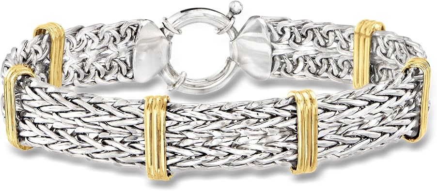 Ross-Simons Two-Tone Sterling Silver Wheat-Link Bracelet
