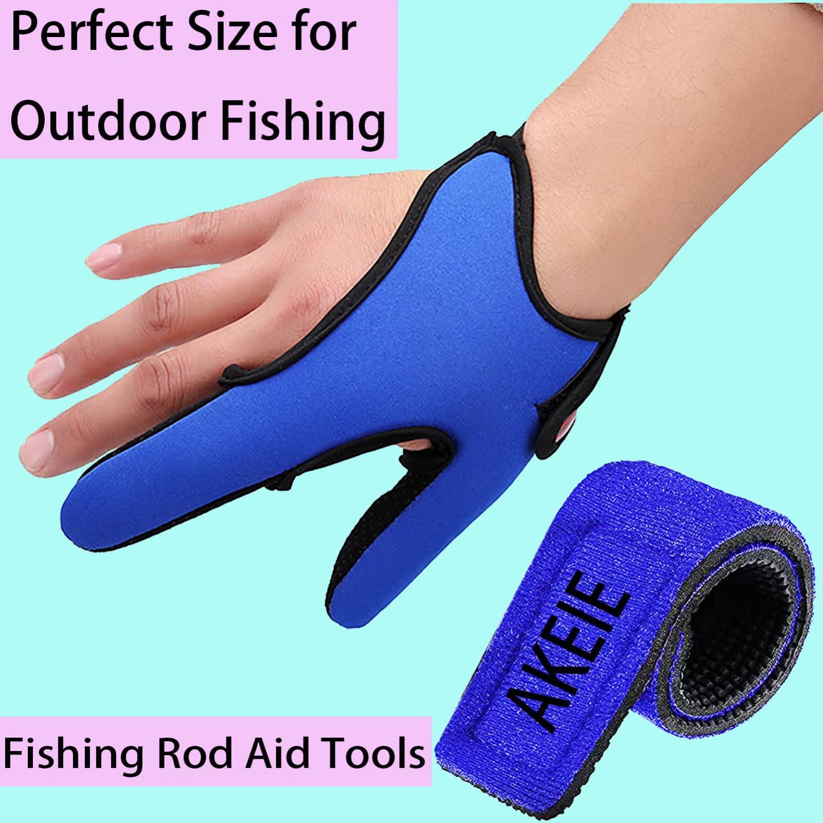 2 Pcs Fishing Gloves Index Finger Casting Gloves Thumb Fishing Glove Finger Protector Anti-Slip Finger Guard Unisexs Youth Adult Elastic Band Glove for Outdoor Fishing with Fishing Rod Belt (Blue)