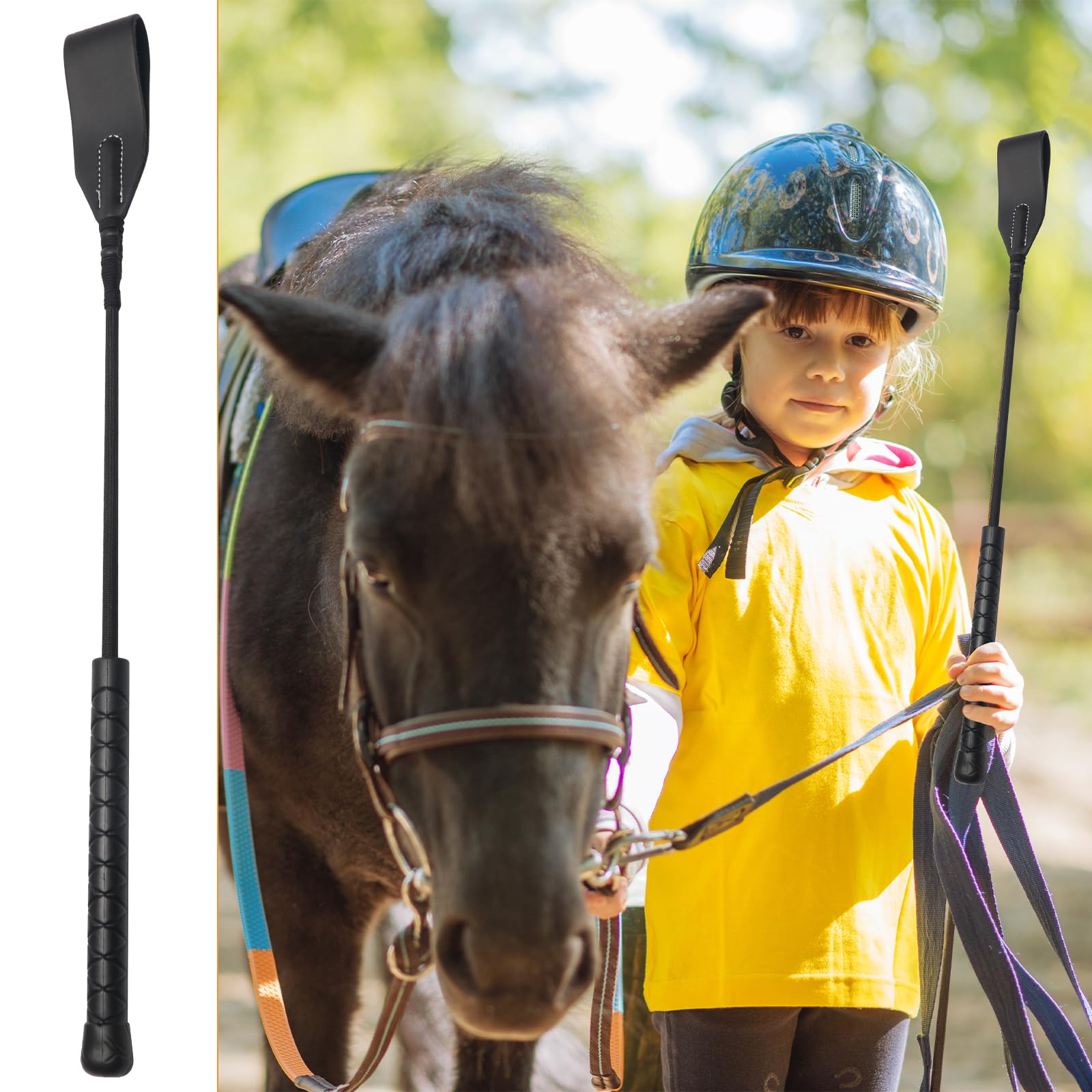 Coolrunner Cultivo de equitación de 45,7 cm para caballo con cuero sintético para equitación, cultivos negros para caballos