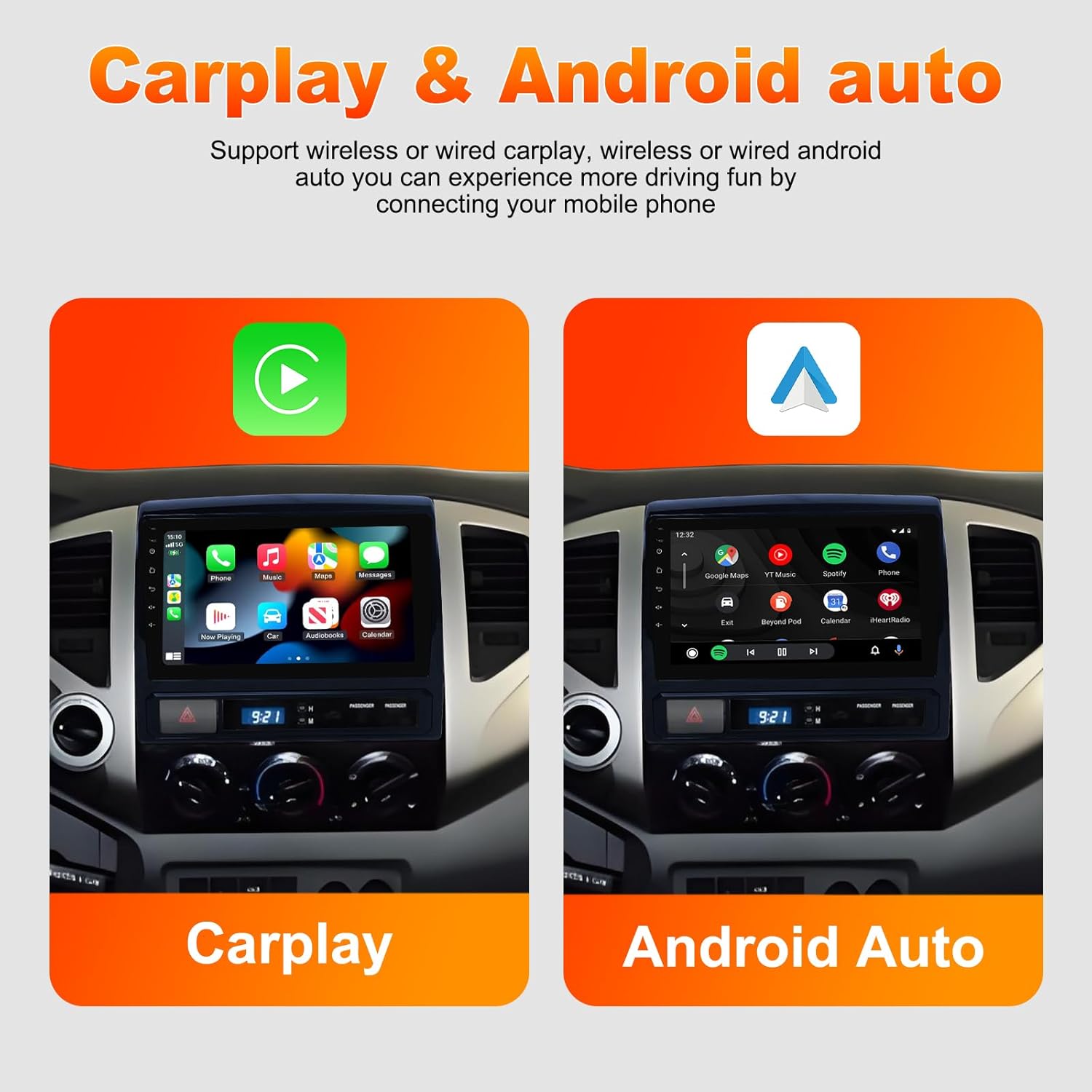 4G+64G Android13 9 Inch IPS Screen Wireless Apple Carplay Android Auto Car Stereo for Toyota Tacoma 2005-2013 Car Radio with FM/RDS Bluetooth GPS WiFi SWC Mirror Link USB Backup Camera MIC