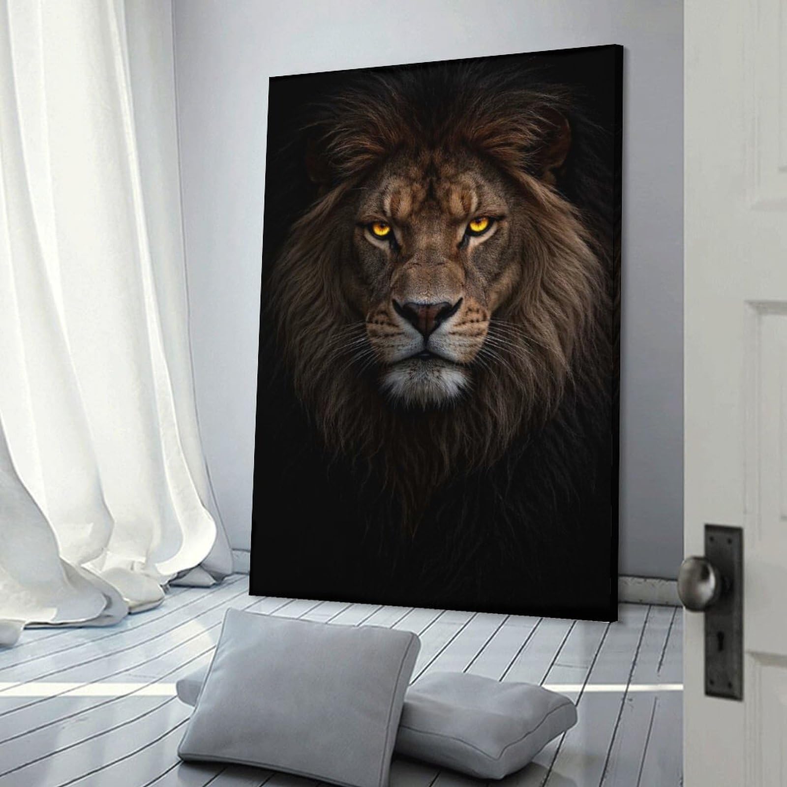 Junmoney Majestic Lion with Glowing Eyes Room Decor Wall Art, 20x30inch(50x75cm), for Entrance Walls, Hall Decor Or Foyers, A Neat Decor Update for Hallways