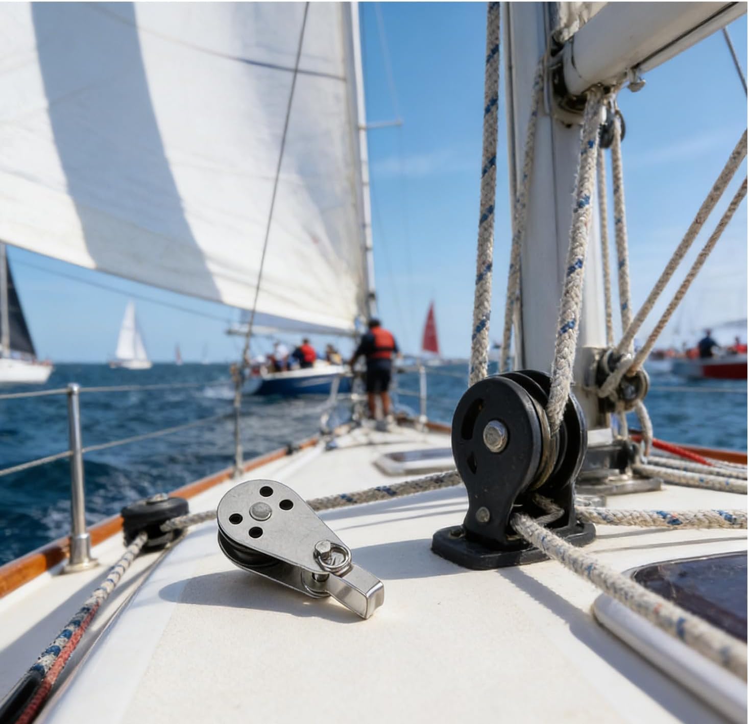 Didiseaon Stainless Steel Sailing Pulley Block with Swivel Single Pulley for Rope and Wire, Rust Resistant Marine Hardware Component, Corrosion Resistant 316 Stainless Steel and Nylon