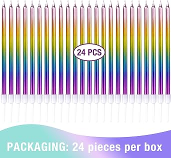 5.5 Long Metallic Rainbow Birthday Candles for Cake, 24-Pack