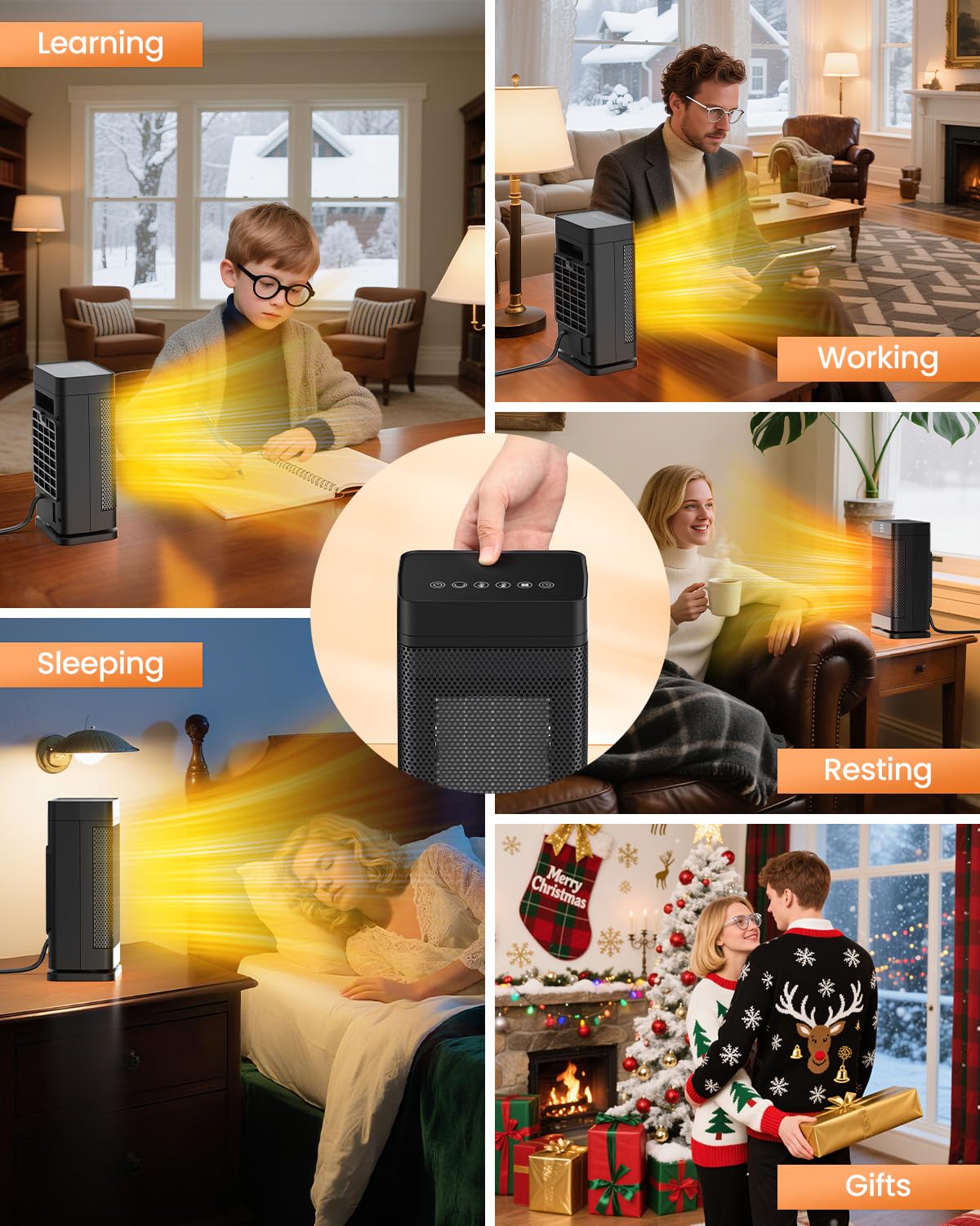 Chauffage d'Appoint Portable 1500W, Electrique à Economie D'énergie, Radiateur Soufflant Compact Silencieux, 3 Réglages, Oscillation 70° Chauffage Soufflant Electrique pour Salon,Bureau,Bain(Noir)