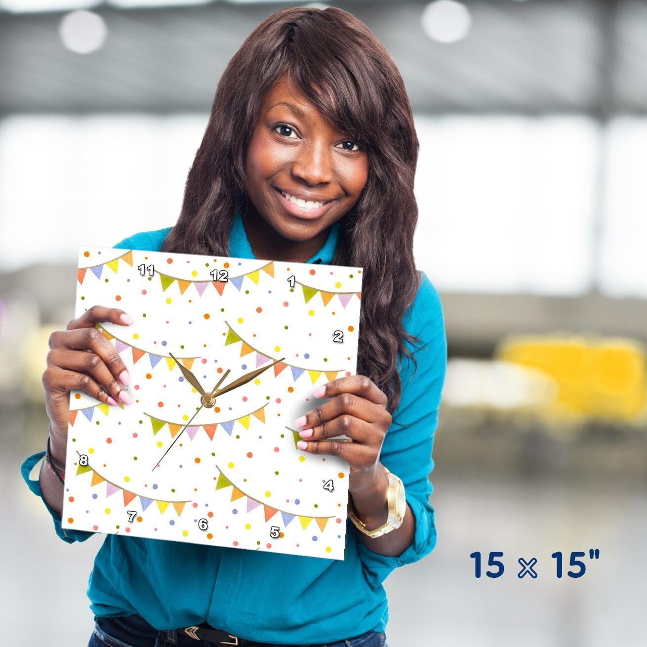 3dRose Wall Clock Silent - 15 inch - Confetti dots, Party Banners, Colorful, Pattern, Cute - Patterns and Backgrounds