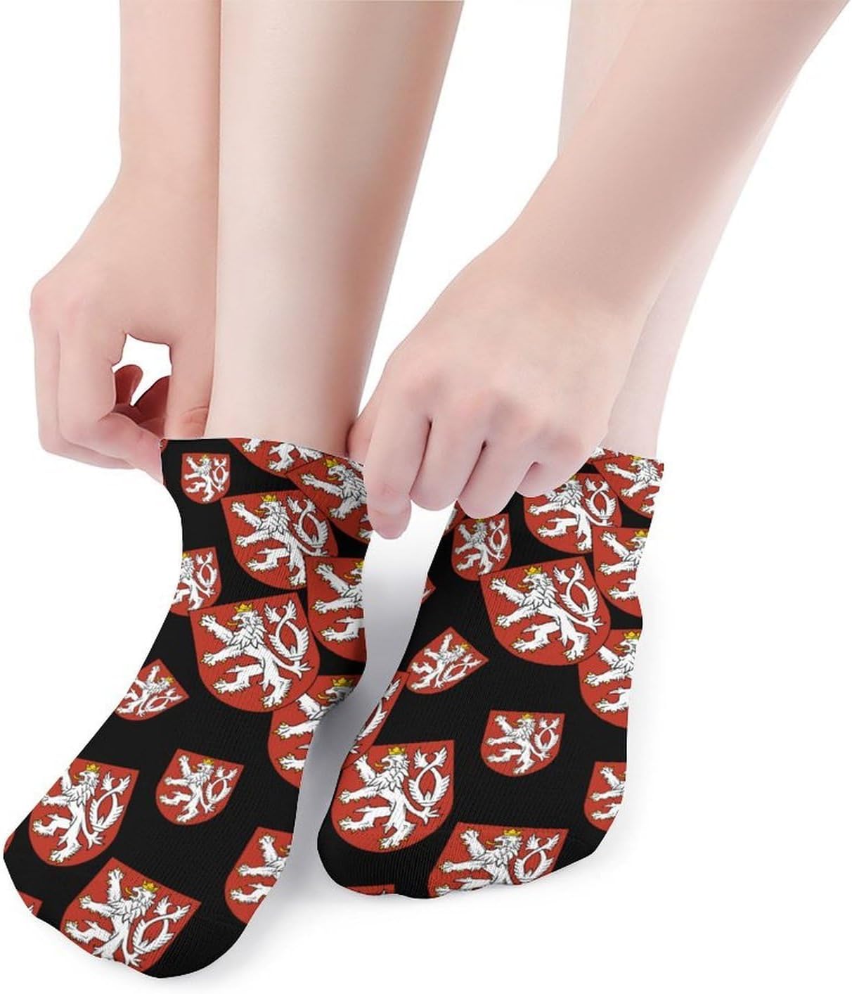 Coat of Arms of The Czech Republic No Show Ankle Socks Low Cut Non Slip Flat Boat Line 5 Pairs Set
