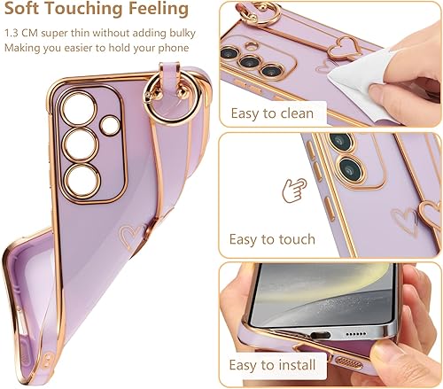 Vista 16 de ZTOFERA Funda para Samsung Galaxy S22 Plus 5G con correa para la muñeca, bonito borde chapado de lujo, patrón de corazones de amor para niñas y Azul