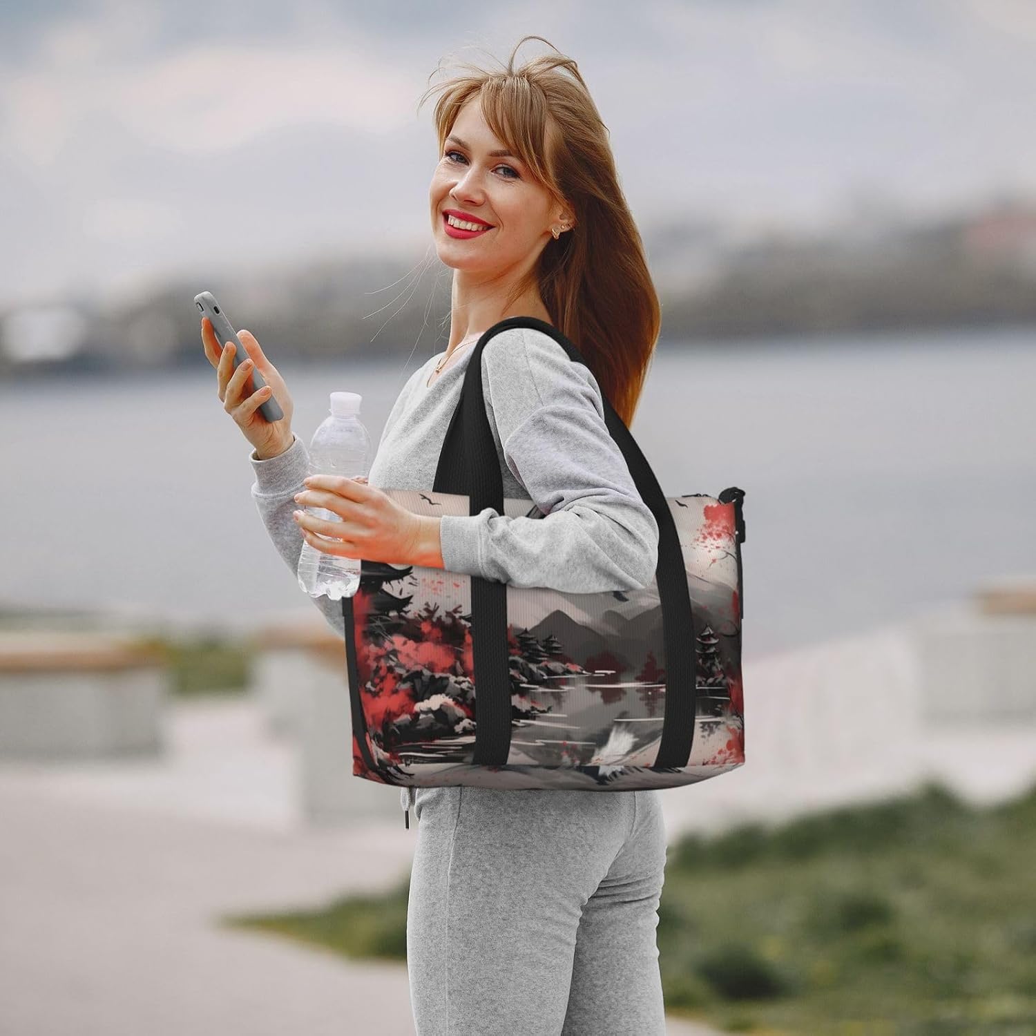 Fuji Mountain Cherry Blossom Travel Duffel Bag Japanese Carry On Tote Bag for Women Large Shoulder Weekender Overnight Bag Sports Gym Bag