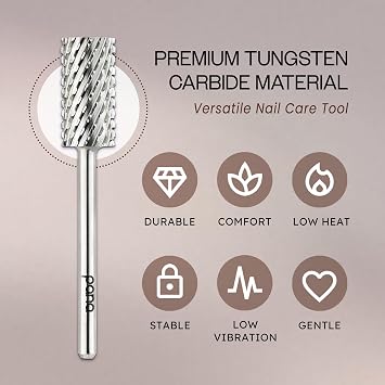PANA 3/32 Large Barrel Flat Top Silver Carbide Nail Drill Bit for Manicure, Pedicure and Acrylics (Grit: 2X Extra Coarse - 2XC, 1pc)