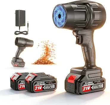 Electric Cordless Leaf Blower, 550000RPM Lightweight Handheld Dust Blower with 2 Battery & Charger, Adjustable Speed, High-Speed Motor Leaf Blowers for Lawn Care, Garage/Patio/Car Cleaning