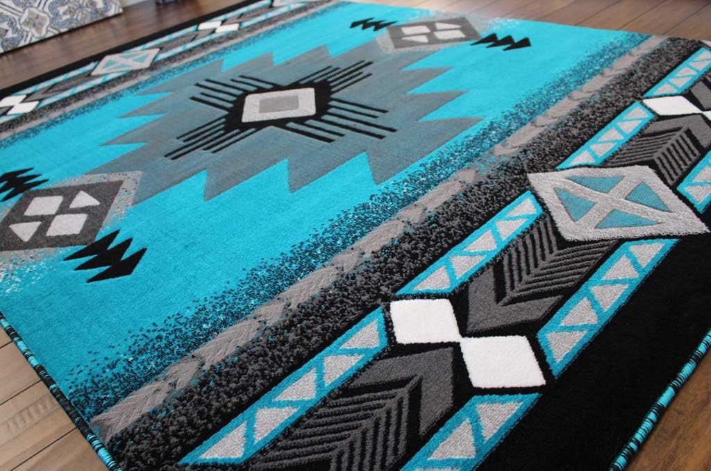 Masada Rugs, Southwest Native American Design Area Rug (6 Feet X 9 Feet, Turquoise)
