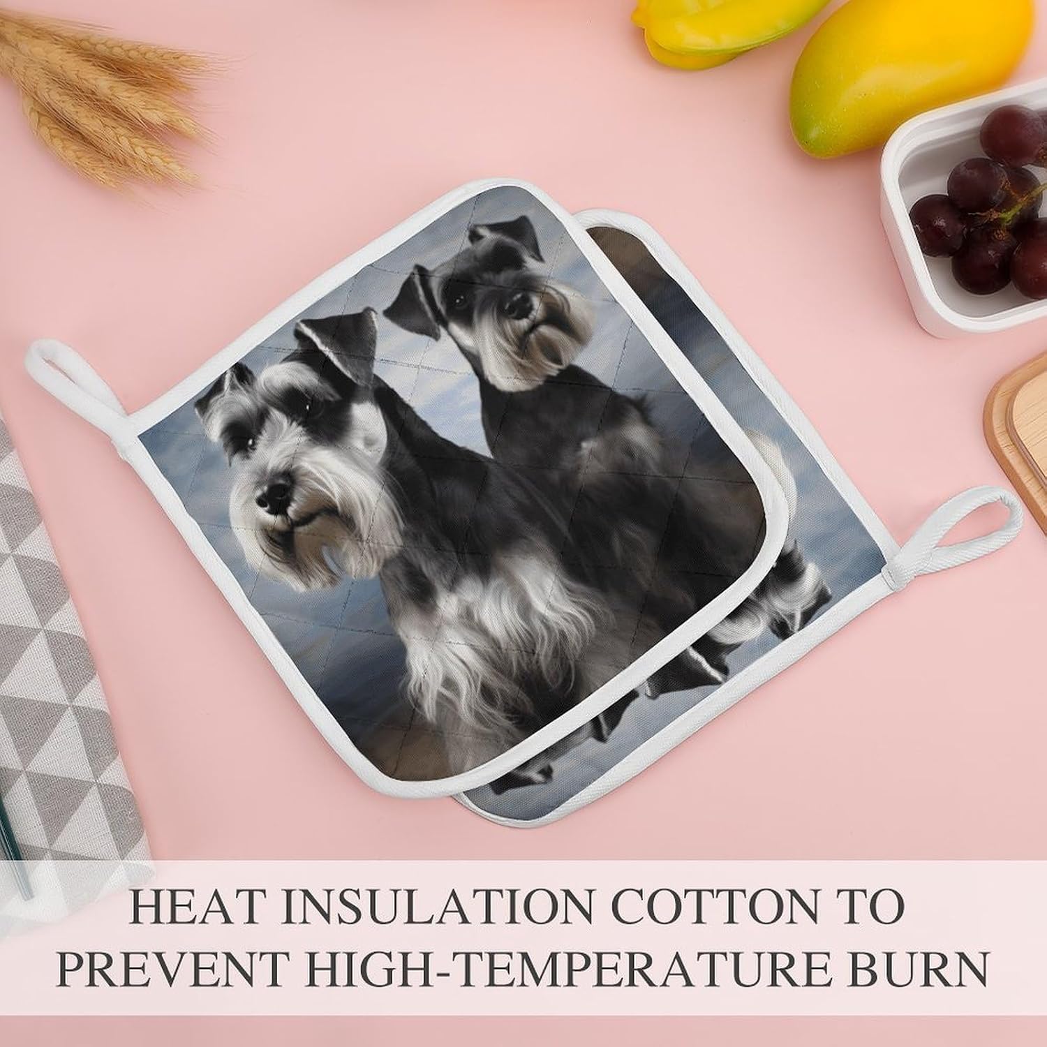 Animal Schnauzer Dog Polyester Heat Resistant Pot Pad Non Slip Anti Scald Hot Dish Mat Reusable Table Protector for Kitchen Hot Pot Mat Wear Resistant Heat Proof Table Pad for Countertop Dining Room