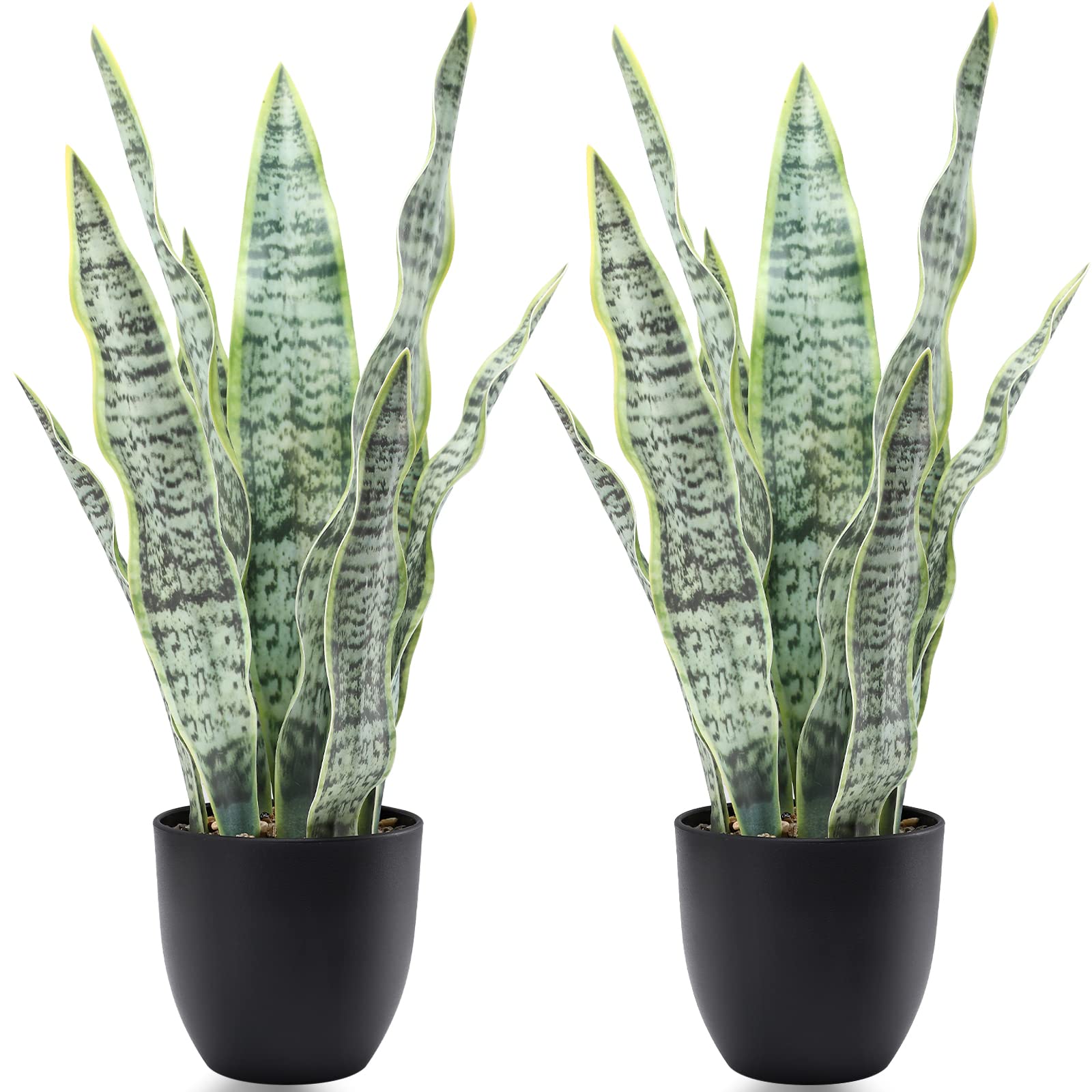 Auelife Artificial Snake Plants 2PCS 20-INCH Fake Snake Plants with Wood Stand Tall Faux Snake Plants Perfect for Home Garden Office Store Decoration