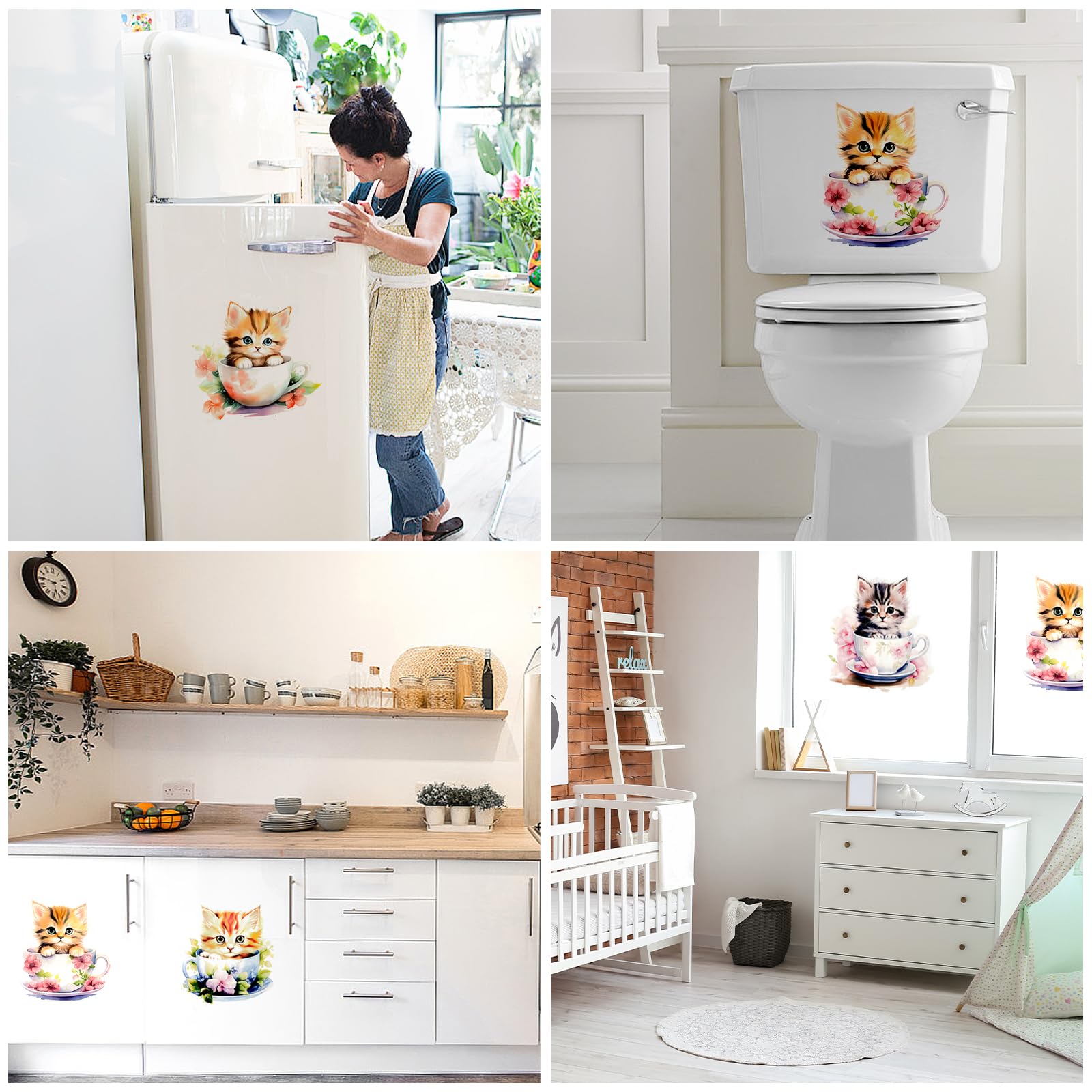 4 Adesivi Gatti 3D Kawaii Per Pareti E Superfici Lisce - 27x29 Cm, Design Carino E Rimovibile - Foto 2