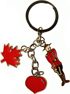 Canadian Canada Mountie, RED Maple Leaf, Heart - 3 Charms Metal Keychain New