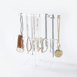 LOVNFC Jewelry Necklace organizer Stand Holder， Acrylic Jewelry Display storage Bracelet Organizer， 2 Tier Jewelry Tower Hanging Rack for Necklaces,Bangles,Bracelets,Rings, Earrings and Watch
