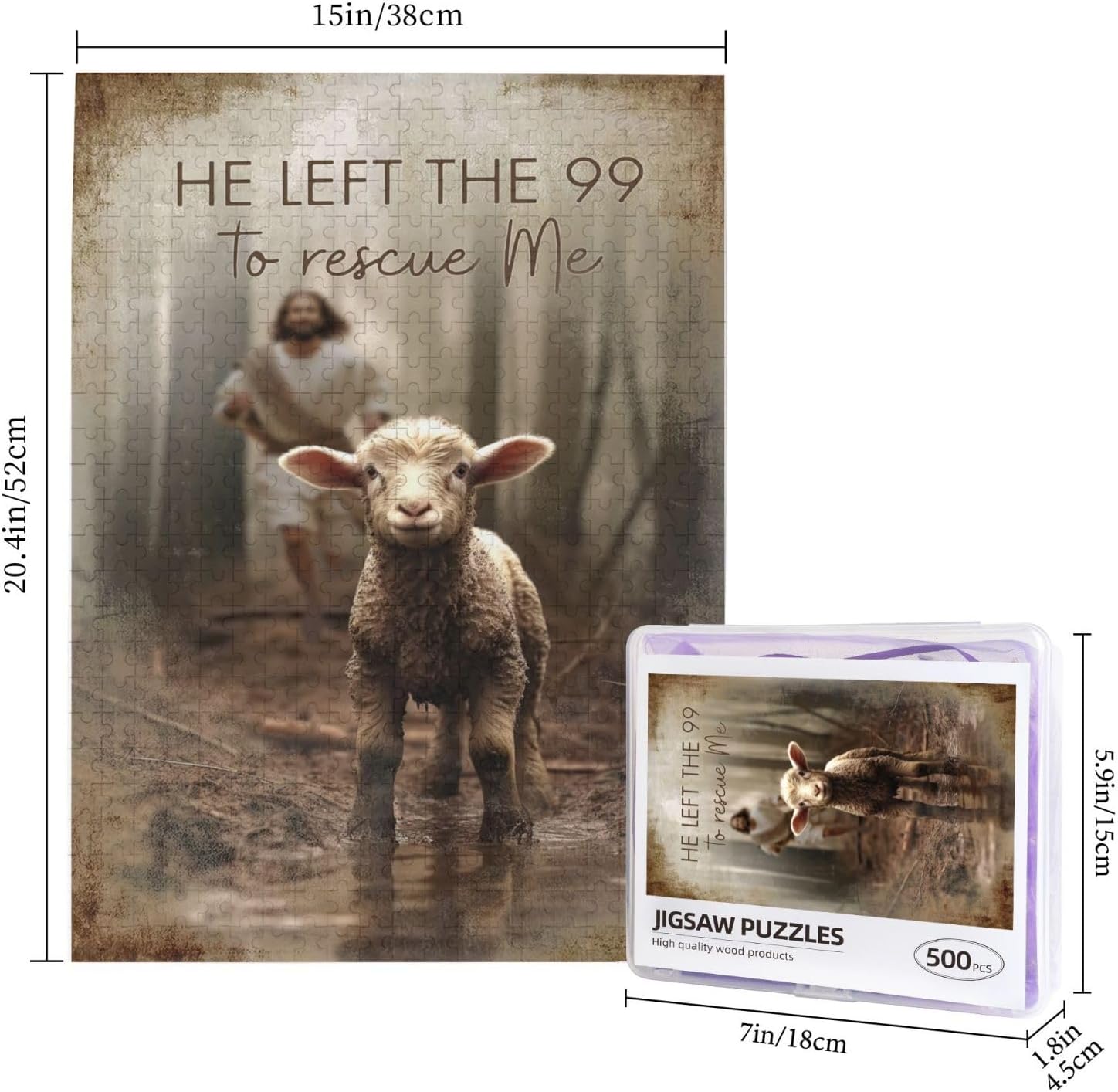 Christian Jesus and Lamb Puzzles for Adults 500 Pieces Jesus Running After Lost Lamb Jigsaw Puzzles Religious Wooden Puzzle Family Activity Puzzle for Easter Christmas