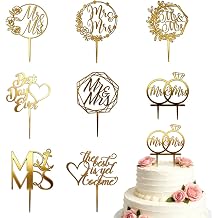 Mr and Mrs Cake Toppers Gold Acrylic Wedding Cupcake Decoration 8 Pcs Engagement Anniversary Bridal Shower Party Supplies