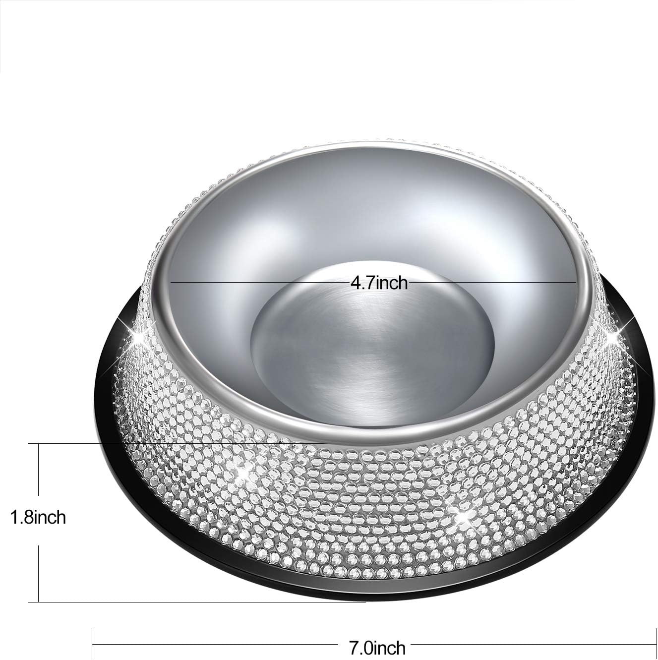 SAVORI Bling Dog Bowls White, 640ML Handmade Bling Rhinestones Stainless Steel Pet Bowls Double Food Water Feeder for Puppy Cats Dogs - Set of 2