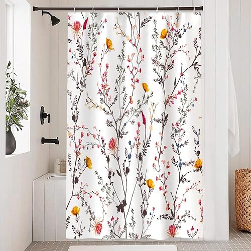 Miniatura 33 de Cortina de ducha verde salvia con eucalipto, cortina de ducha de tela impermeable con hojas de planta de primavera, cortina de ducha acuarela verde