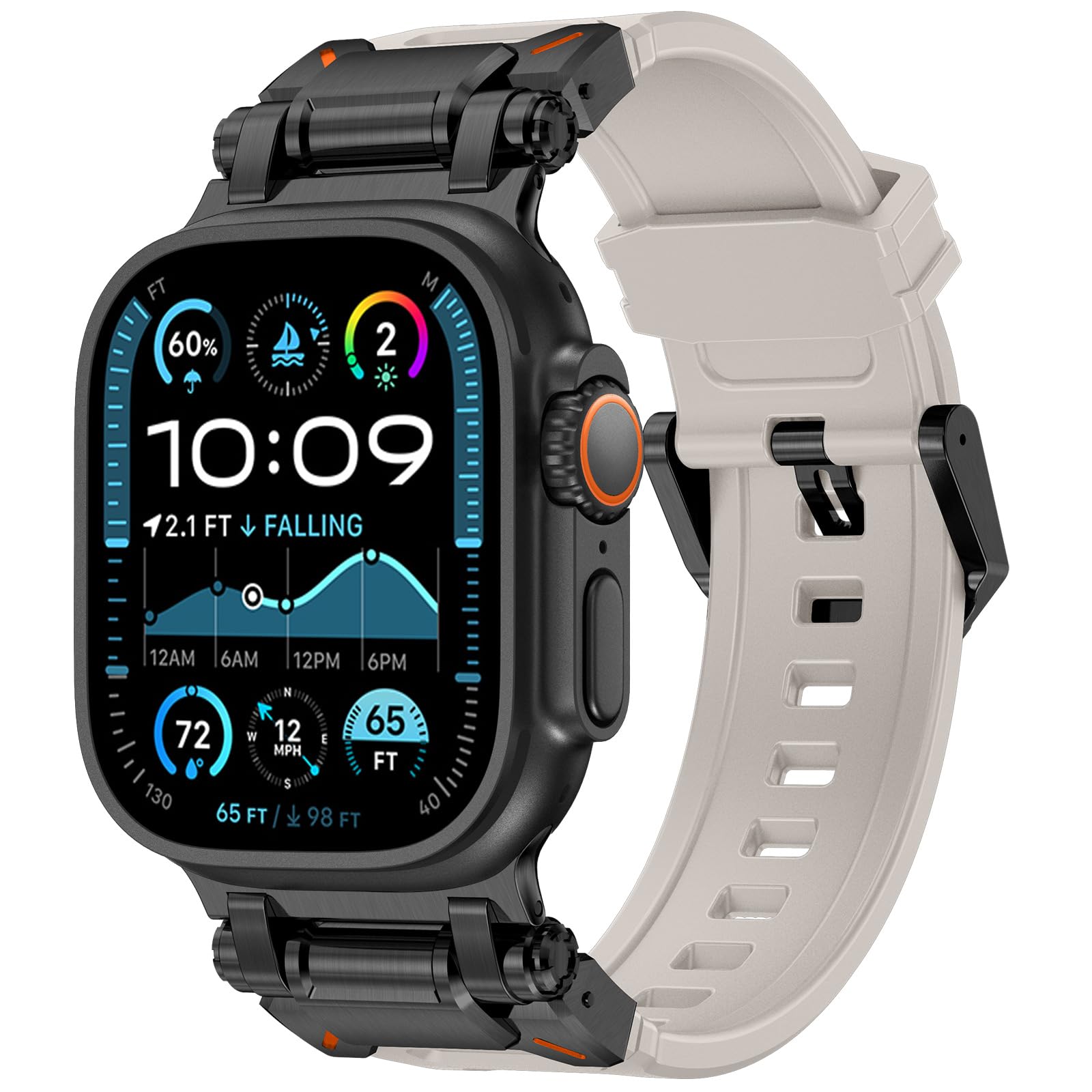 FULLIFE Designed for Apple Watch Band Apple Watch Ultra 3/2/1 49mm for Men, Silicone Rubber Bands with Metal Connector for Apple Watch Series 11/10 46mm, 9/8/7 45mm, SE2/SE 6/5/4 44mm, 3/2/1 42mm
