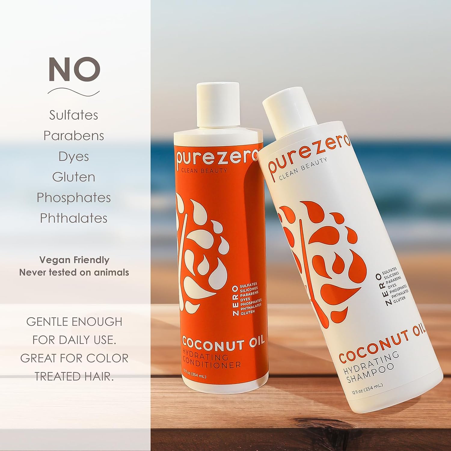 PureZero Coconut Oil Hydrating Silicone Free Shampoo & Conditioner Set – Vegan Formula for Dry or Color-Treated Hair – Deep Moisture, Sulfate-Free, Paraben-Free, Cruelty-Free Hair Care Duo, 2 × 12 oz - Image 4