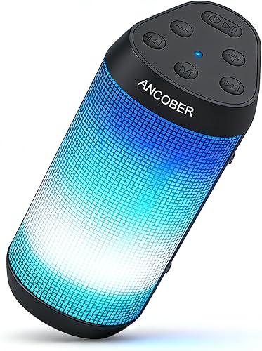 ANCOBER Portable Wireless Bluetooth Speaker with HD Powerful Stereo Sound, 8 Cool LED Light Modes, IPX4 Waterproof, 30H Playtime, TWS Pairing, BT5.3 with AUX-in, for Outdoor/Home/Party, Ideal Gift