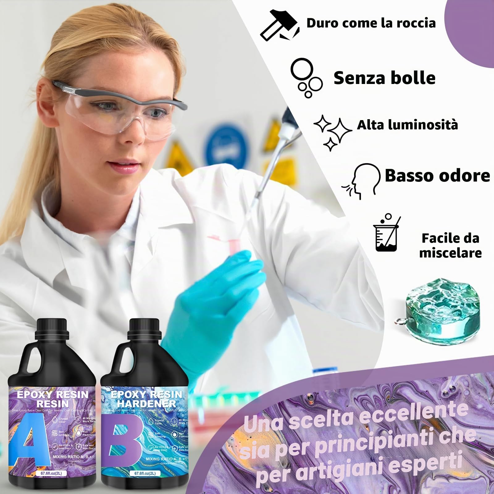 Resina Epossidica Trasparente 4l/135.2oz, Kit Resina Epossidica Completo, Kit Resina per Creazioni, Resina Trasparente, Resina Kit, Epoxy Resin per Gioielli fai da te,Orecchini,Legno,Stampi