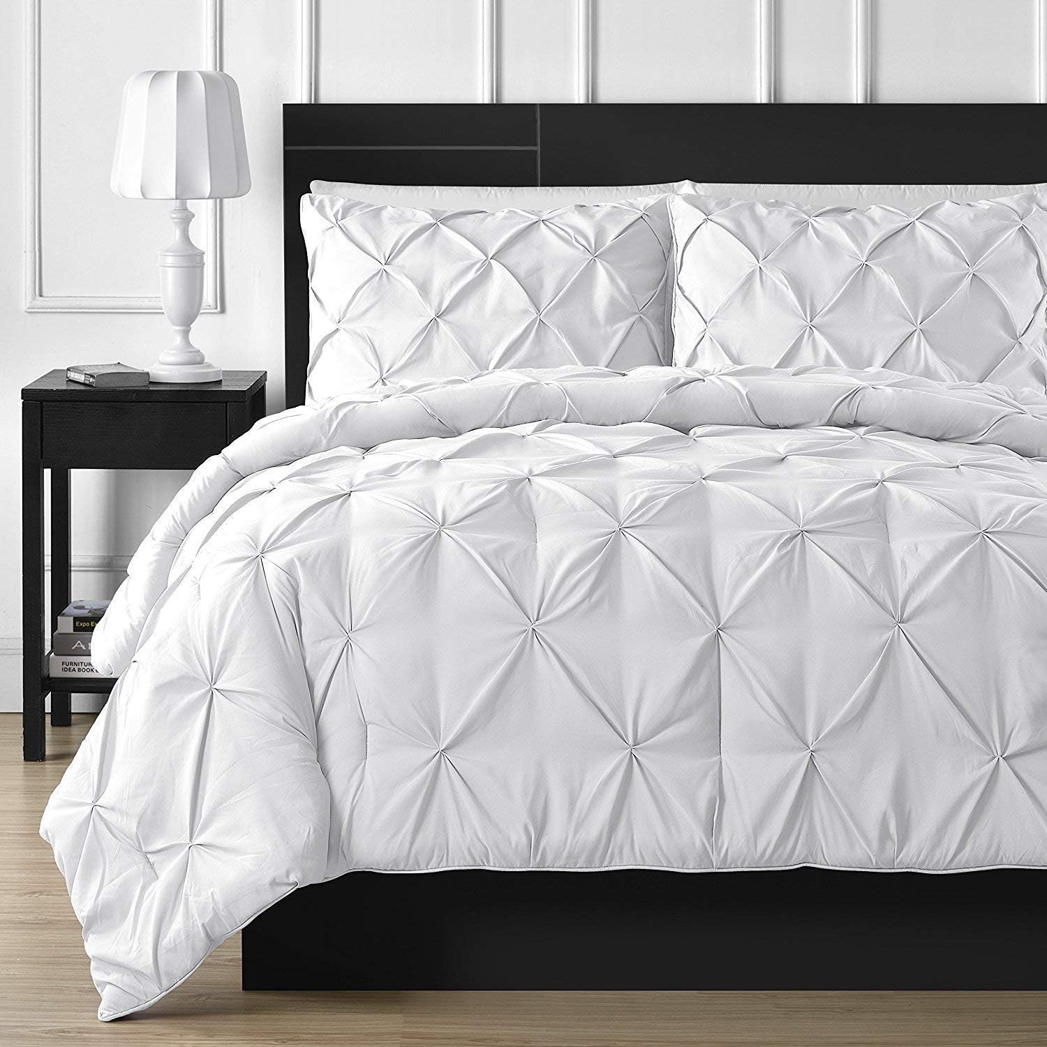 Pinch Pleated 1 Piece Duvet Cover Zipper & Corner Ties 100% Cotton 800 TC Fade-Resistant Luxurious Premium Quality & Pintuck Decorative Comforter Cover (Twin, White)