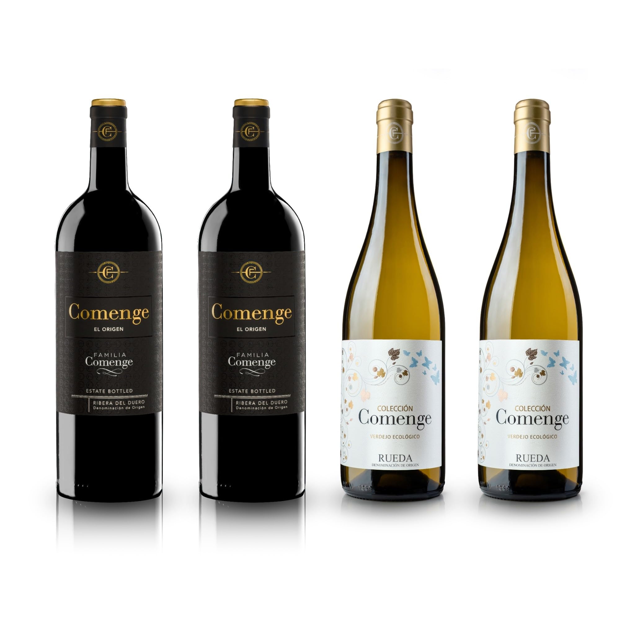 Comenge Pack Vino Ribera del Duero y Verdejo D.O Rueda - 2 Tinto Origen Crianza + 2 Blanco Verdejo - Incluye Visita y Cata 2 Personas a Bodegas Comenge - Estuche para Regalar 4 Botellas 75cl