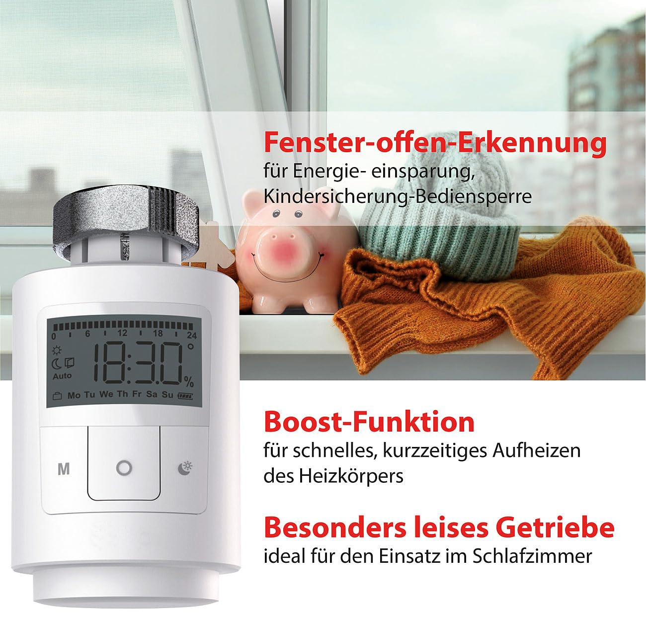 revolt Thermostatventil: 6er-Set Programmierbares Universal-Heizkörper-Thermostat, Display (Heizkörper Thermostat elektronisch, Adapter, Heizung)