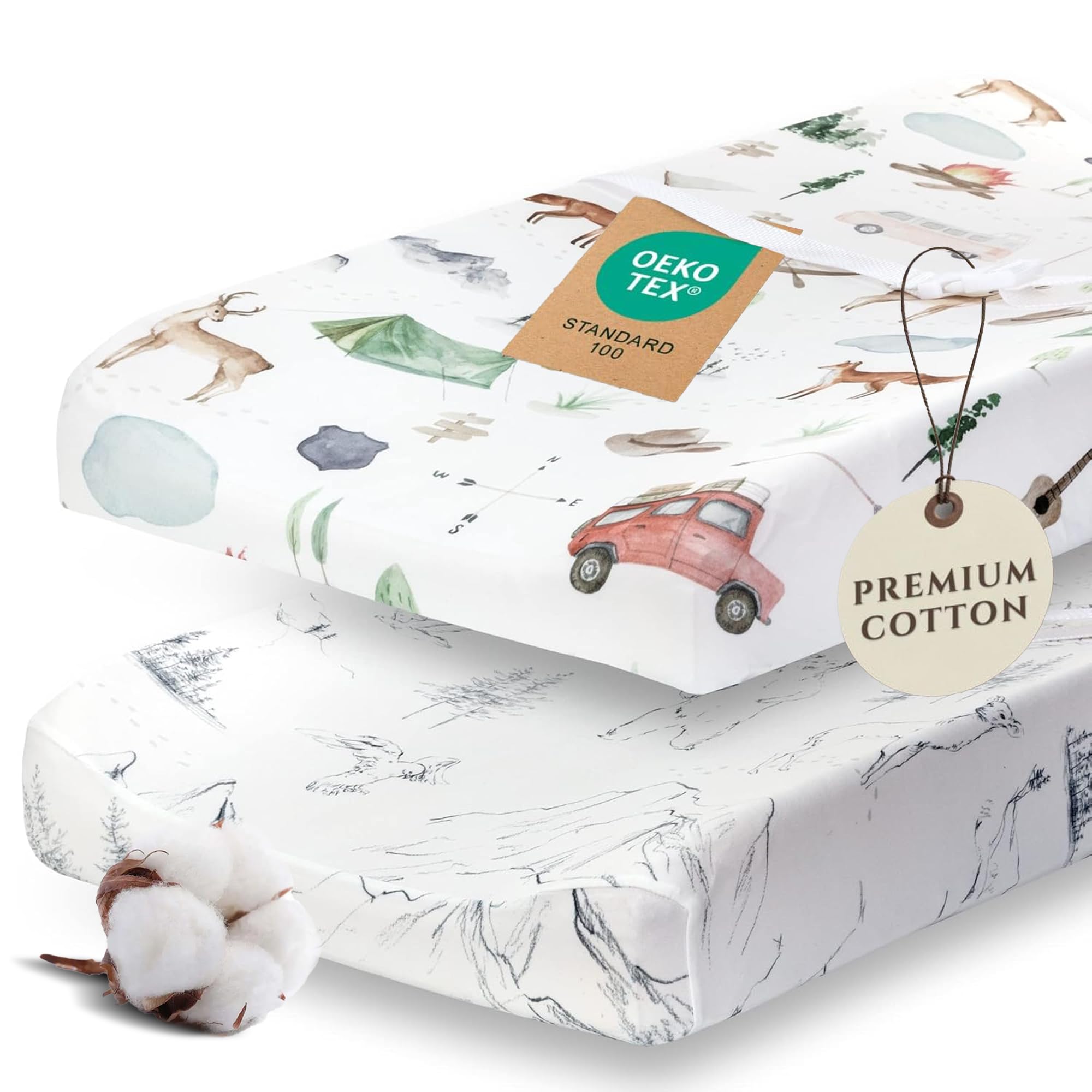 Pobibaby 2 Pack Changing Pad Covers for Boys - Premium Cotton Blend Baby Diaper Changing Table Cover, Soft Breathable Boy Nursery Pad Sheets for Standard Pads 16x32 Newborn Bedding (Explore)