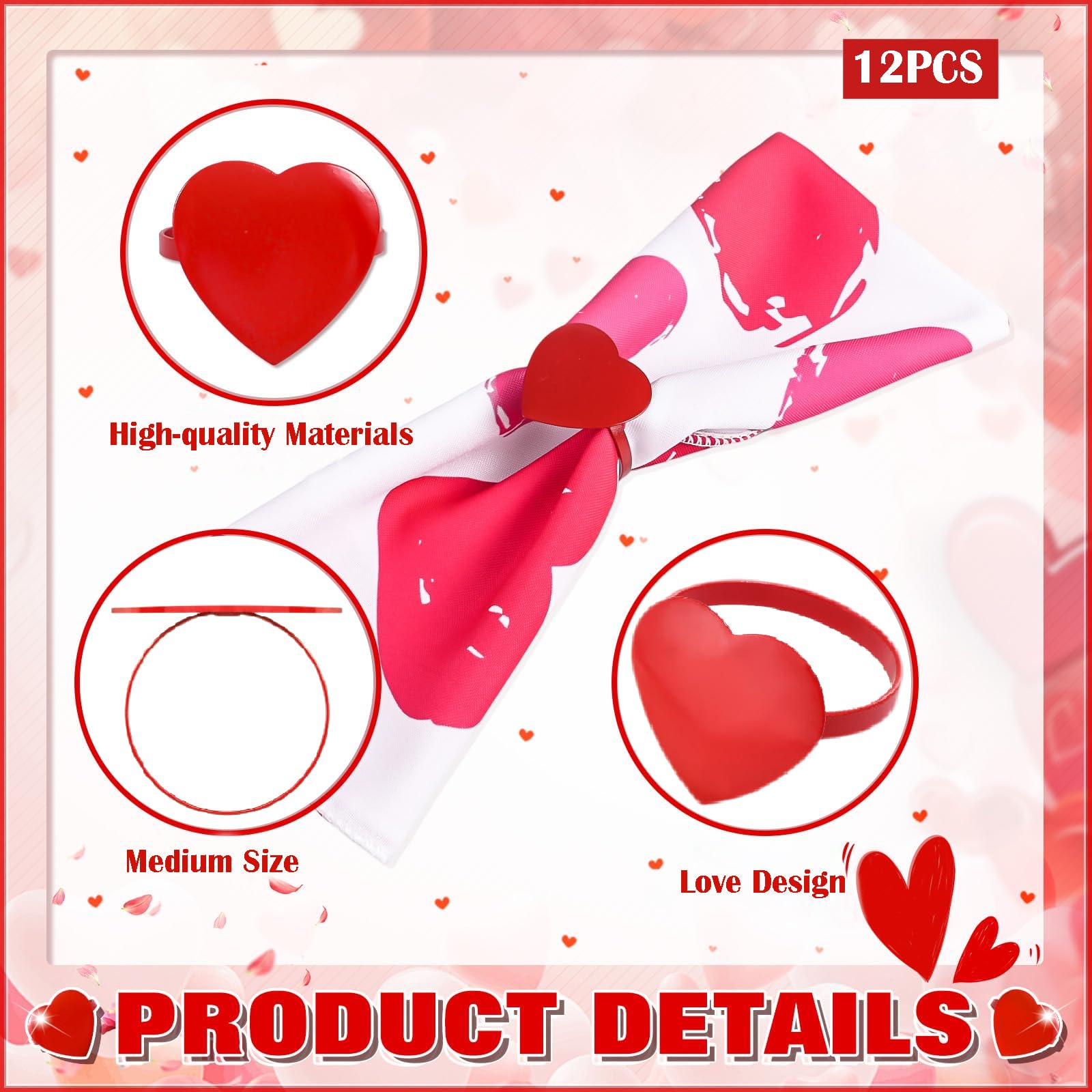 12 PCS Valentines Napkin Rings Red Wedding Napkin Clips Holders Buckles Pins Serving Napkin Holder Accessories Fit Valentines Wedding - Image 2