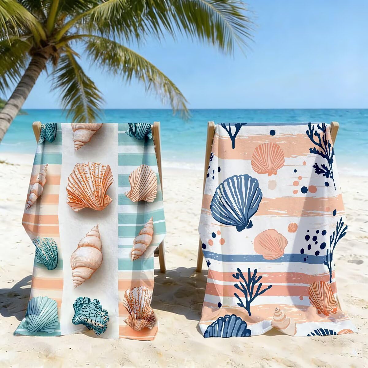 Toalla Playa 80x160 cm, Toalla Gimnasio Microfibra Secado Rapido, Juego de 2 Antiarena Toallas de Playa, Ligera Compacta Toallas Microfibra Grande para Viaje, Regalo Hombre Mujer (Caparazón) -5025