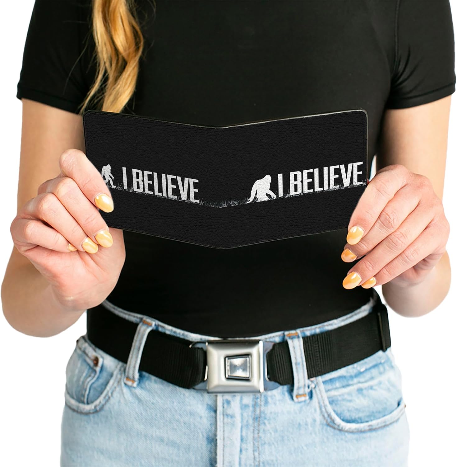 Buckle-Down mens Buckle-down Pu Bifold - Bigfoot Silhouette Believe Black/Gray/White Bi Fold Wallet, Multicolor, 4.0 x 3.5 US