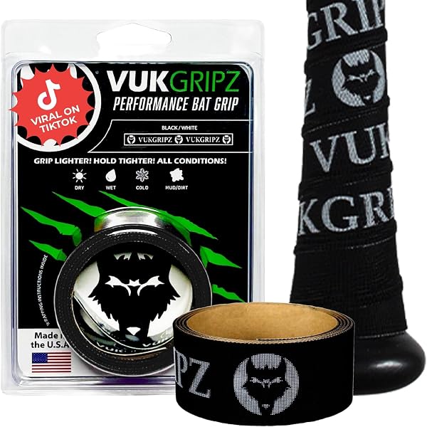VukGripz USA Made Baseball Bat Grip Tape - Non Sticky, Friction Based, Moisture Wicking, Vibration Reducing Softball Bat