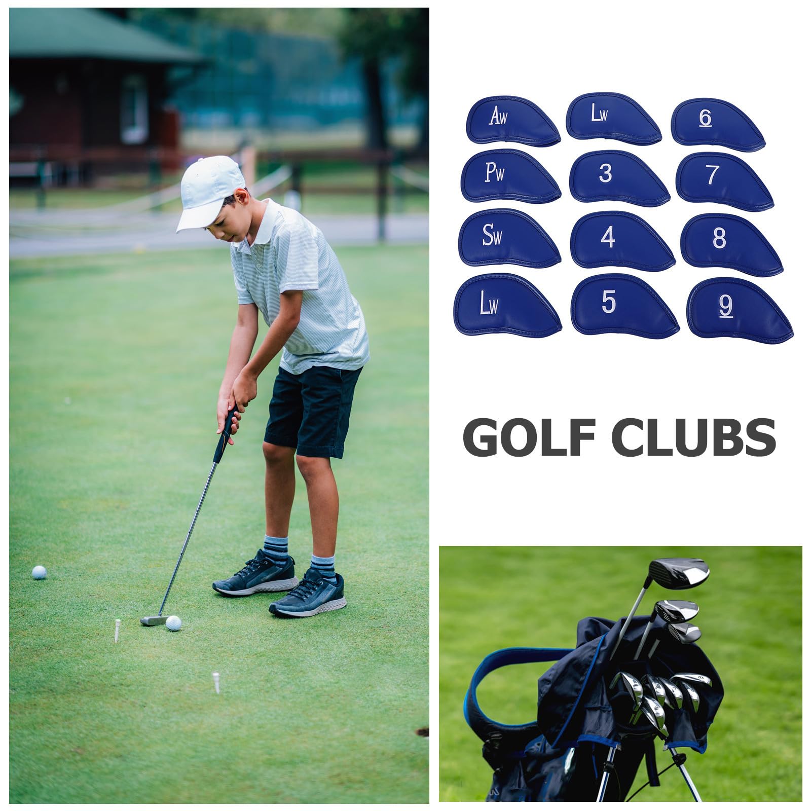 Fundas para Cabezas de Palos de Golf de PU 12 Piezas Azules