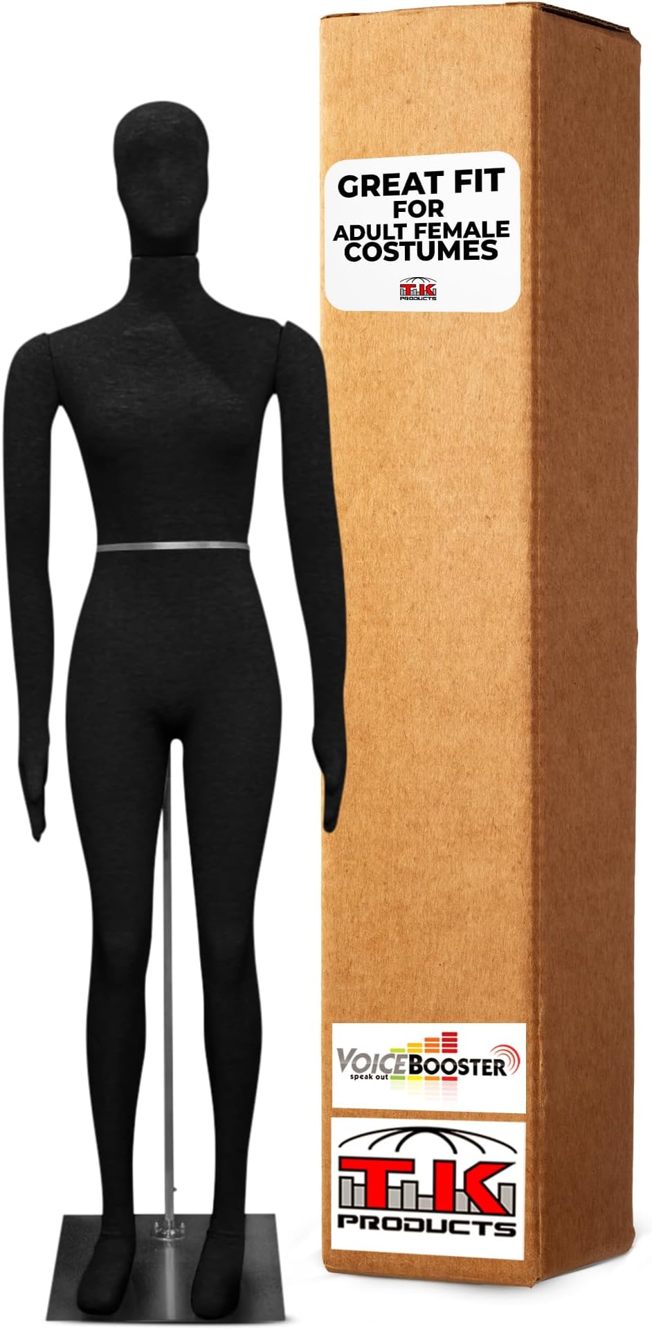 Full Body Female Mannequin by Voicebooster Speak Out - Flexible, Bendable, Poseable Standing Model with Adjustable Arms - Soft Foam Dress Form for Costumes, Clothing Display, Sewing - Black