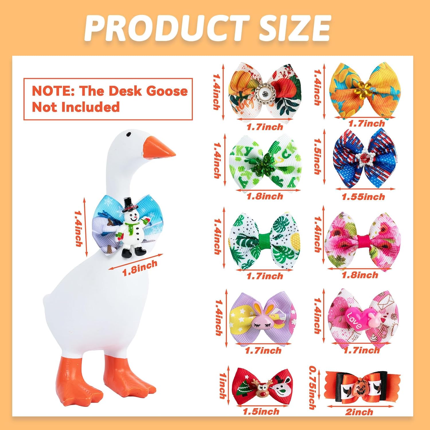 11 Pcs 7inch Desk Goose Outfits Mini Bow Ties Holiday Mini Goose Clothes, Valentine's Day, St. Patrick's Day, All Season Desk Goose Accessories