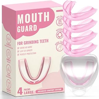 4 Pack Pink Mouth Guards for Women and Men, Large Size, Moldable Night Guards for Teeth Grinding and Clenching, Comfortable Bite Guards, Stylish Custom Dental Guards for Protection