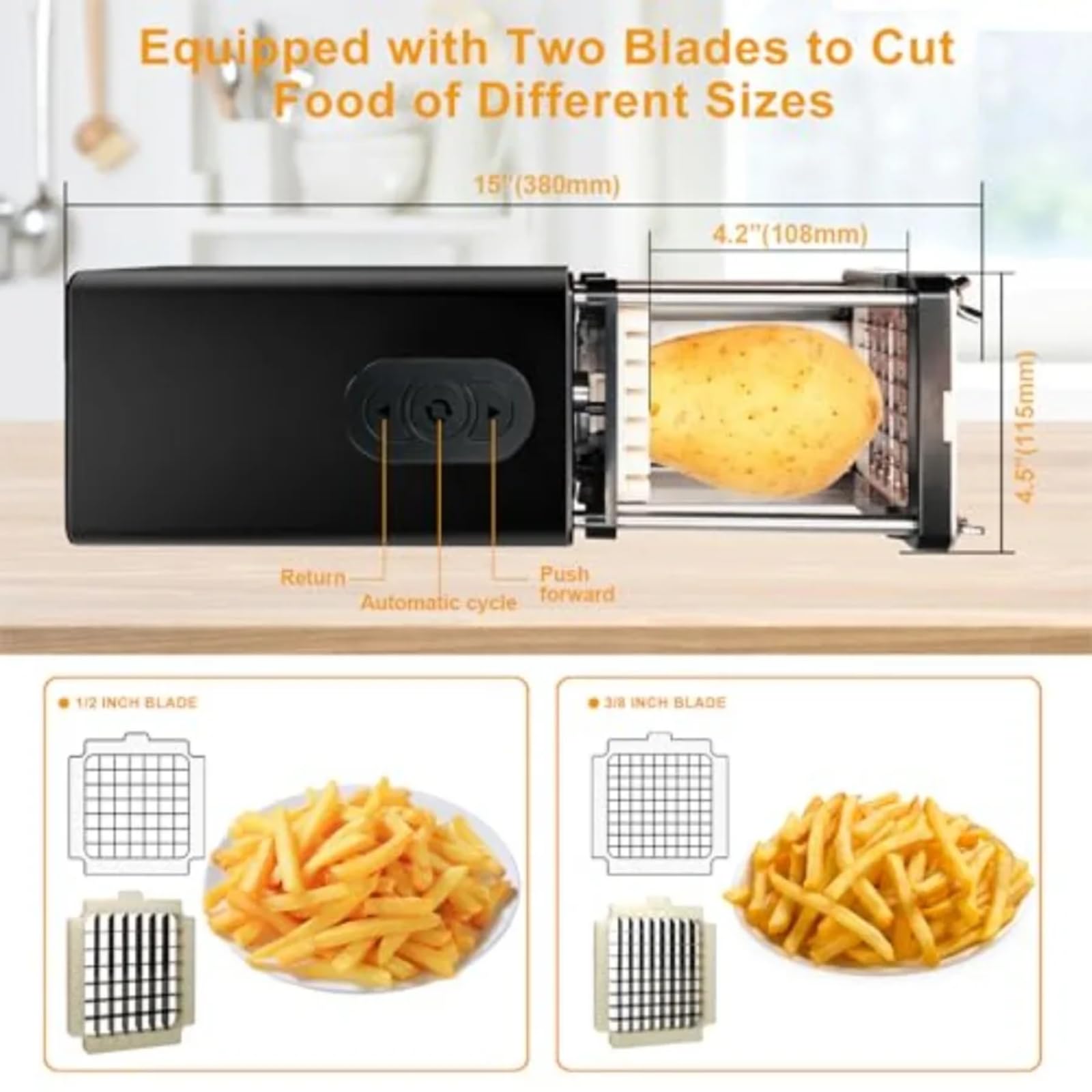 Tagliapasta Elettrico, Tagliapatate Automatico in Acciaio Inossidabile con Lama da 1/2 e 3/8 di Pollice per Patate, Carote, Verdure