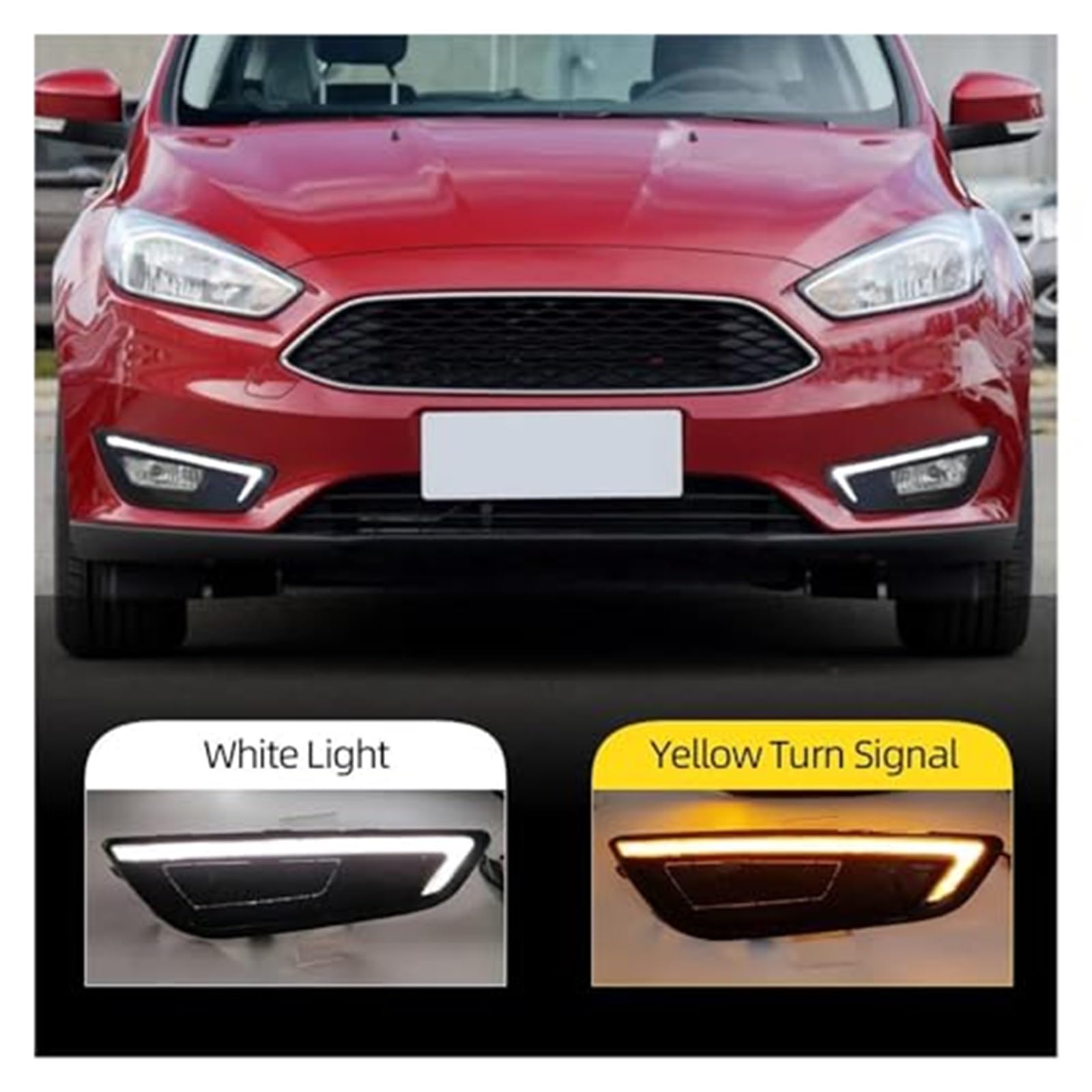 Kierunkowskaz samochodowy 2 szt. LED DRL żółty kierunkowskaz światła do jazdy dziennej osłona lampy przeciwmgielnej, dla Focus, 2015 2016 2017 2018 Światło kierunkowskazu samochodowego