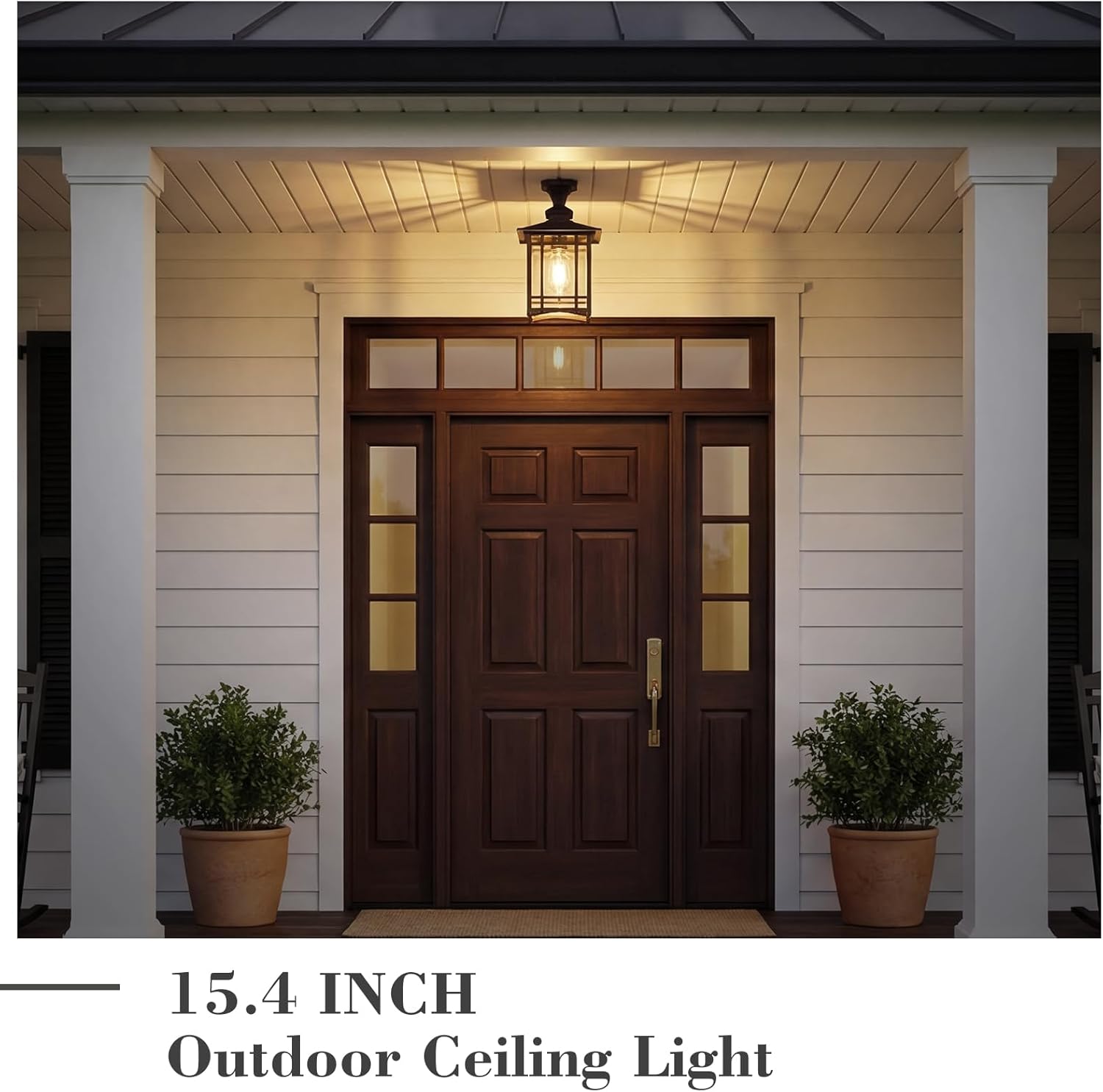 Emliviar Dusk to Dawn Black Semi Flush Mount Ceiling Light for House Entryway, Waterproof 15.4" Outdoor Close to Ceiling Lamp, Clear Glass, 100 Max, XE309F-M-PC BK