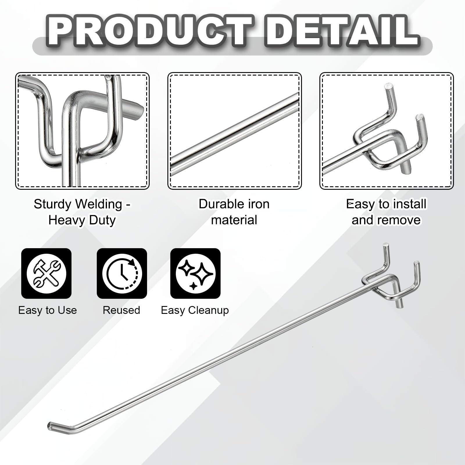 QUARKZMAN 12 Pc Ganci Per Pannello Forato 25 Cm 9.8 Pollici Kit Ganci Per Pannello Forato Adatto A Pannelli Forati 1/5" Per Garage Per Appendere Scaffalature Argento (Diametro Foro 1.2 Mm)