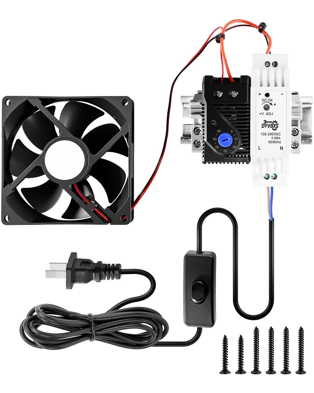 Electrical Cabinet Cooling Fan with Thermostat Switch Plug Kit | 0-60°C Control, Pre Wired Design, Automatic Regulation, Overcurrent Protection, Strong Ventilation, Easy Mounting