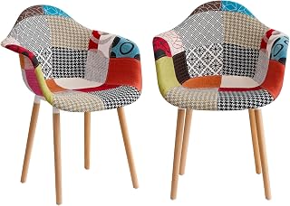 GrandCA HOME Juego de 2 Sillas de Comedor Modernas de Patchwork con Reposabrazos, Patas de Haya, Estilo Nórdico, para Cocina, Salón, Comedor y Dormitorio (Rojo)