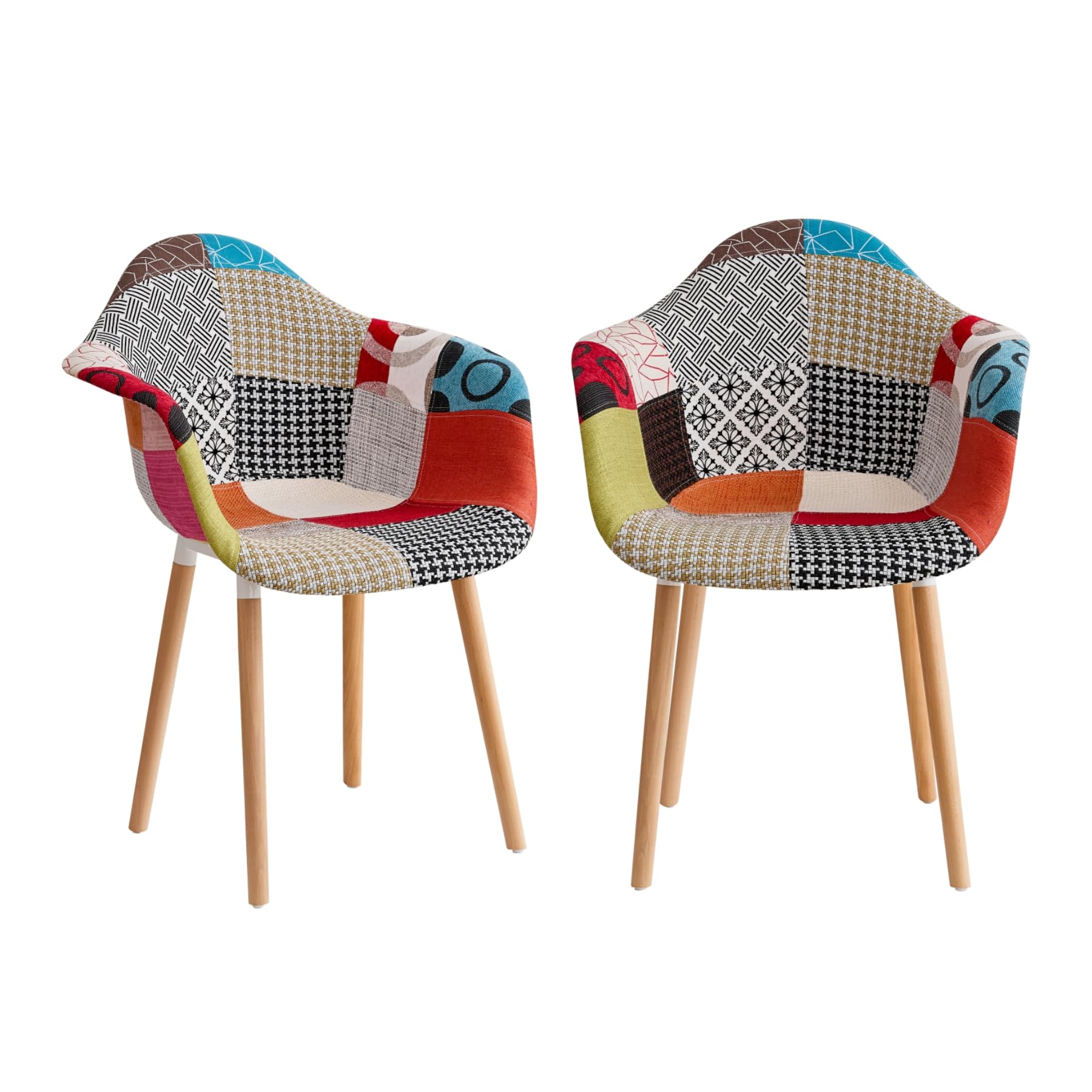 GrandCA HOME Set di 2 Sedie da Pranzo Moderne con Braccioli, Gambe in Faggio, Sedie da Cucina Patchwork Nordiche per Cucina, Soggiorno, Sala da Pranzo, Camera da Letto (Rosso)