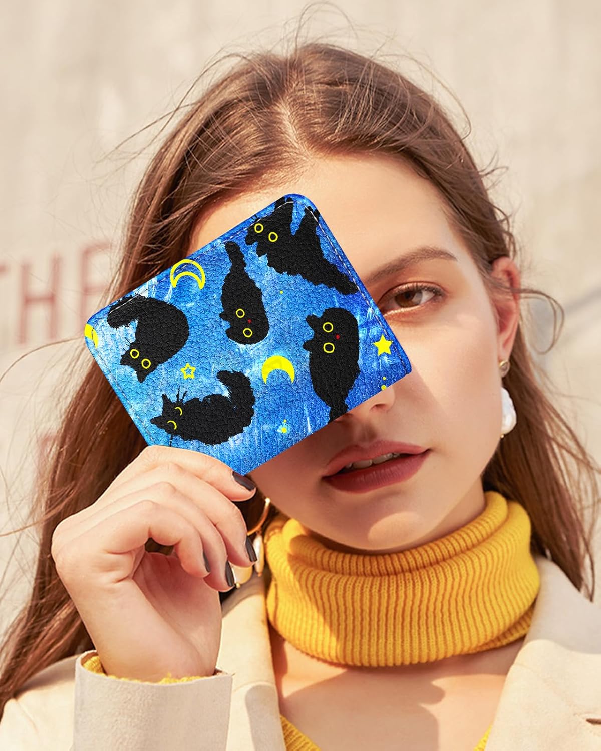 Bistup Credit Card Holder Wallet for Women Cute Leather Ladies Teen Girls Female Cardholder Wallets Accordion Purse Small Medium Aesthetic Print Cat Modern Design Rfid Zipper Around - Image 6